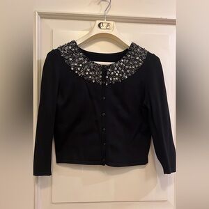 Chic Black Cardigan with Sparkling Collar